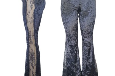 calça flare veludo renda lateral